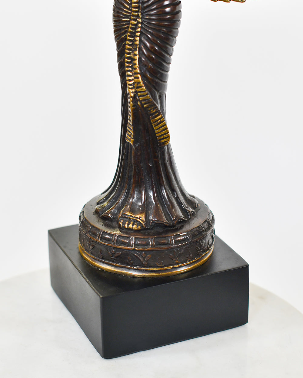 Decoratice Bronze Gilded Goddess Sculpture On A Black Base