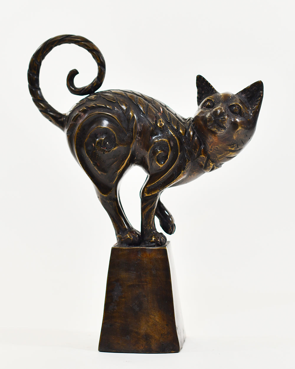 Bronze Lyra Cat On A Plinth Home Ornament