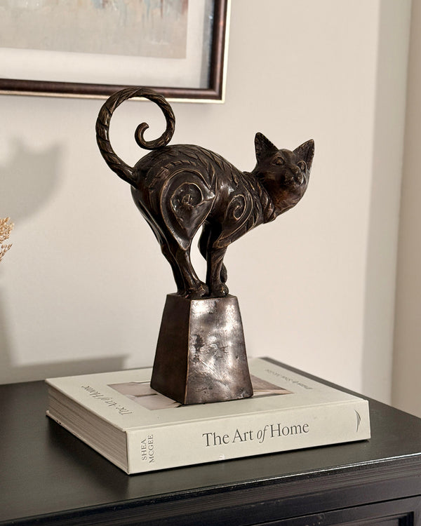 Bronze Lyra Cat On A Plinth