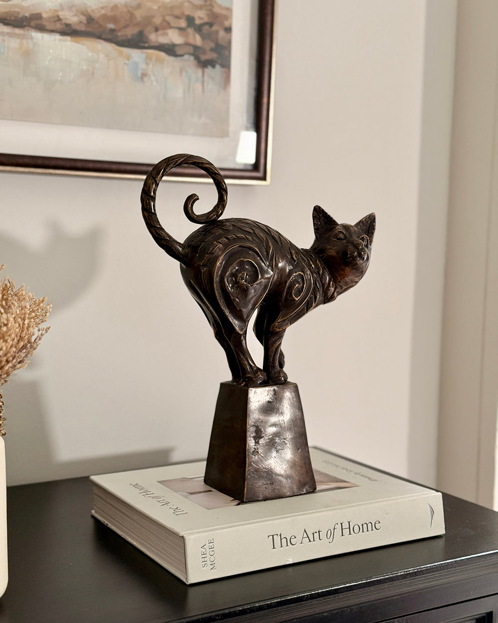 Bronze Cat On A Plinth In Situ