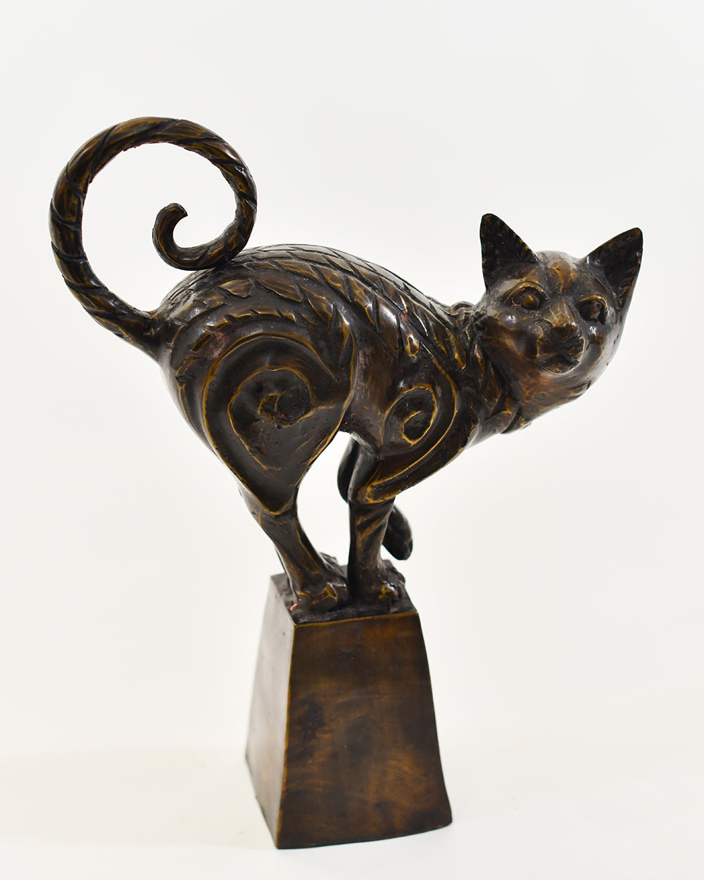 Bronze Lyra Cat On A Plinth With Brass Hues 