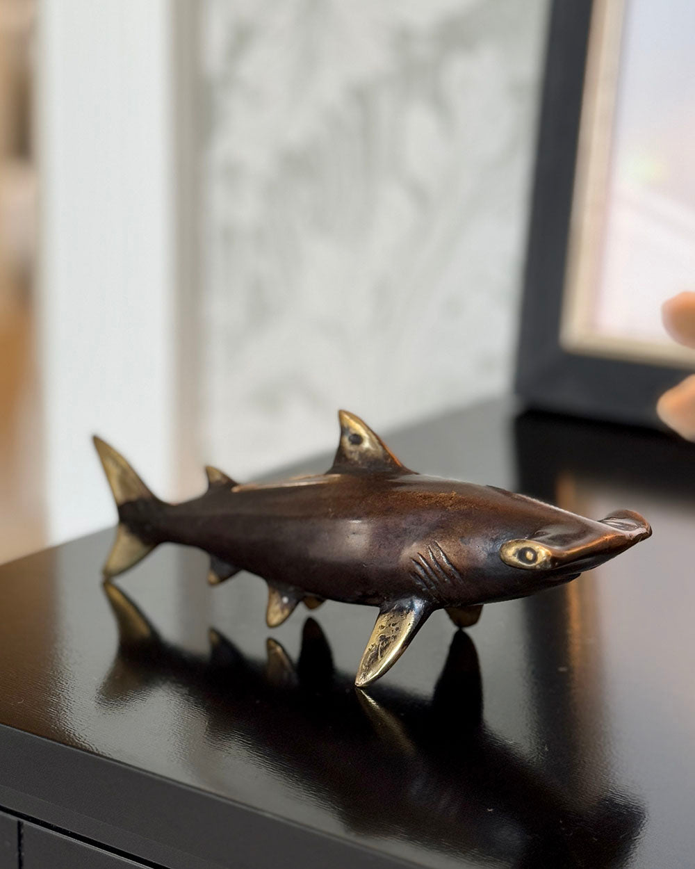 Antique Bronze Ocean Guardian Hammerhead In Situ