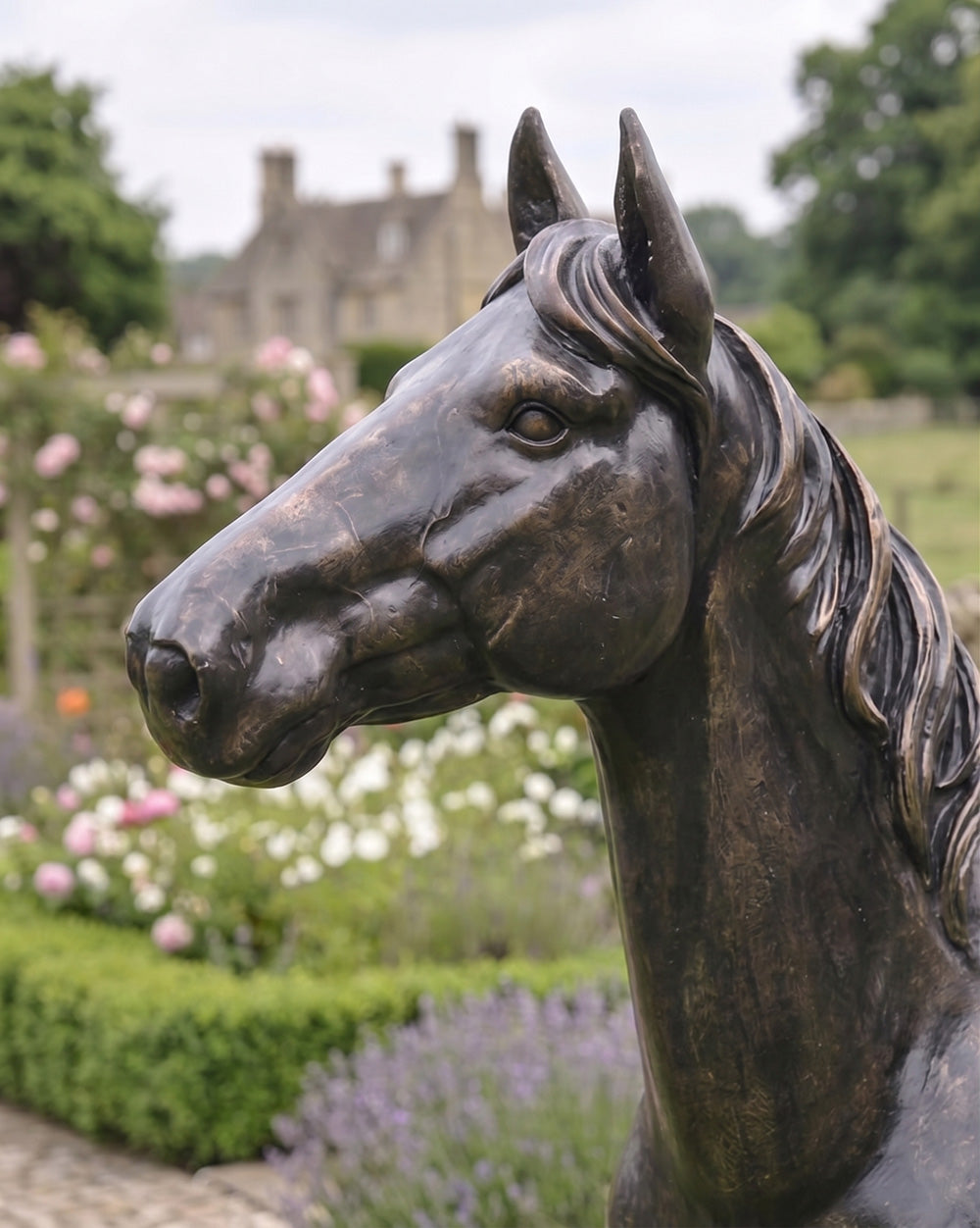 Close Up Of The Bronze Horse Garden Sculpture
