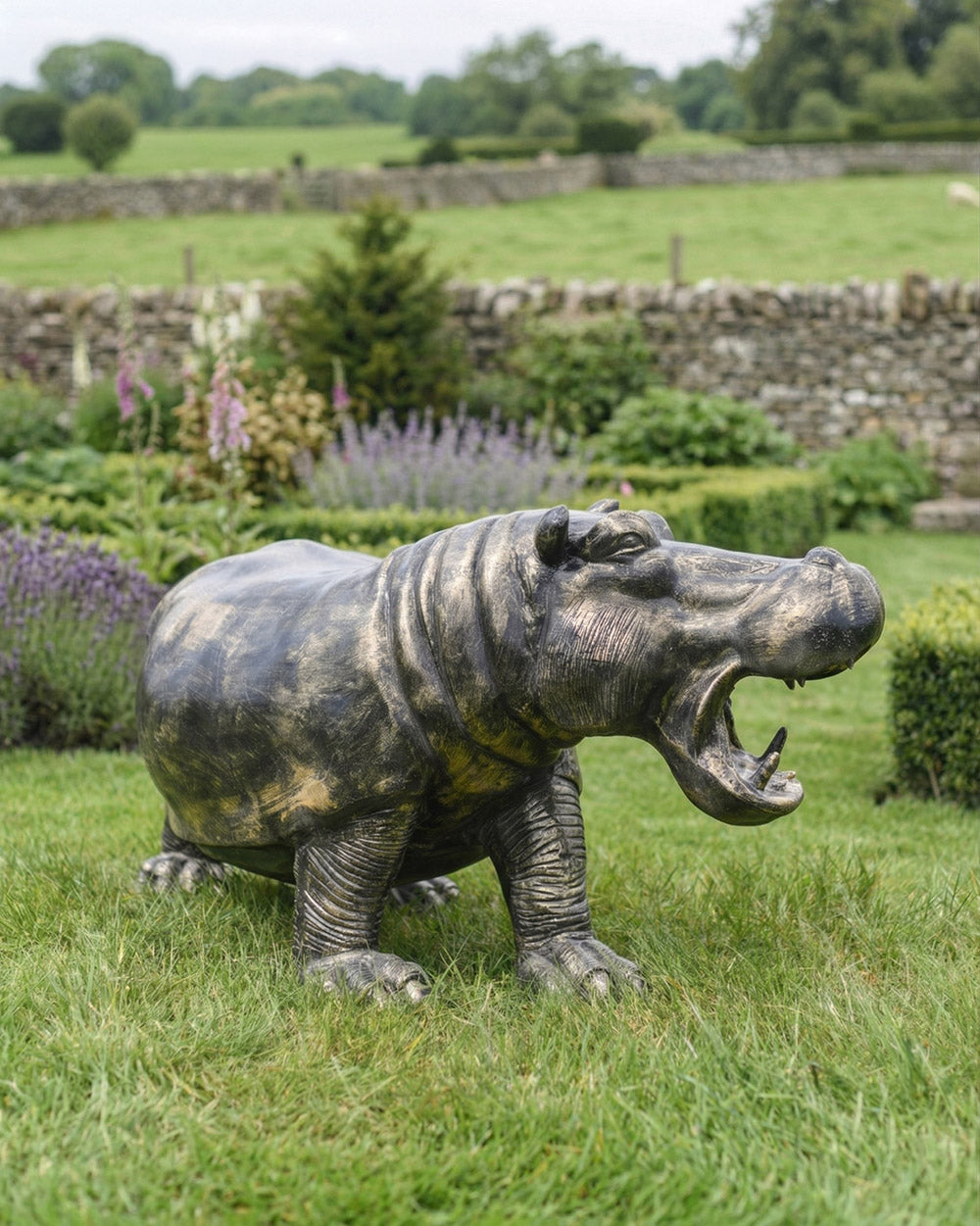 Cast Aluminium Hippo Garden Sculpture Digital Illustration