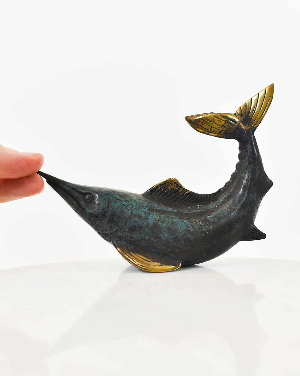 Scale Of The Verdigris Bronze Breaching Voyager Marlin Home Ornament